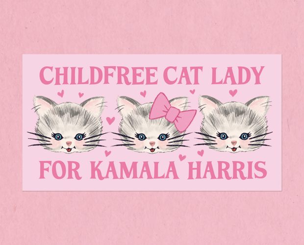 Childfree cat lady for Kamala bumper sticker